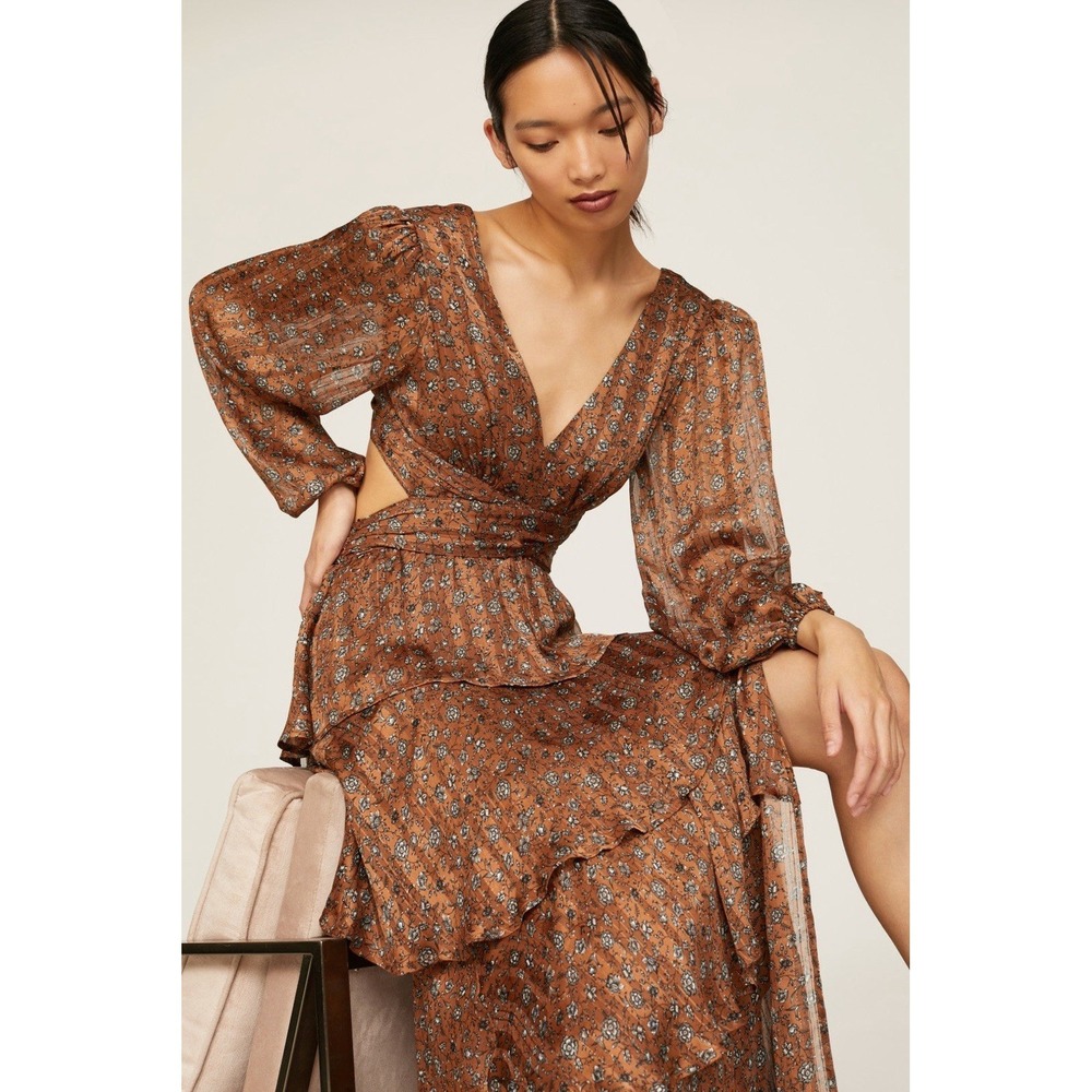 ASTR the label Anora Maxi Dress size Medium Copper Floral Tiered Boho - Picture 3 of 6